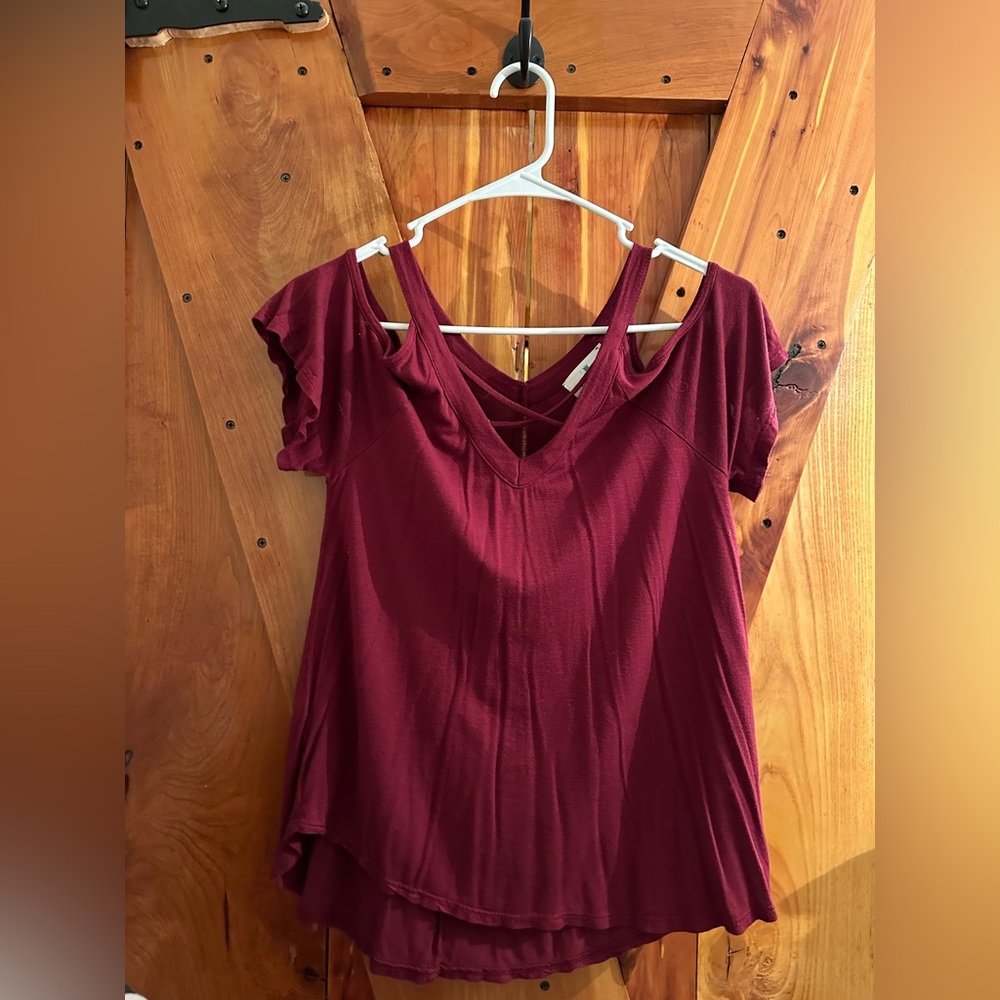 Threads Studio Criss Cross Open Shoulder Shirt